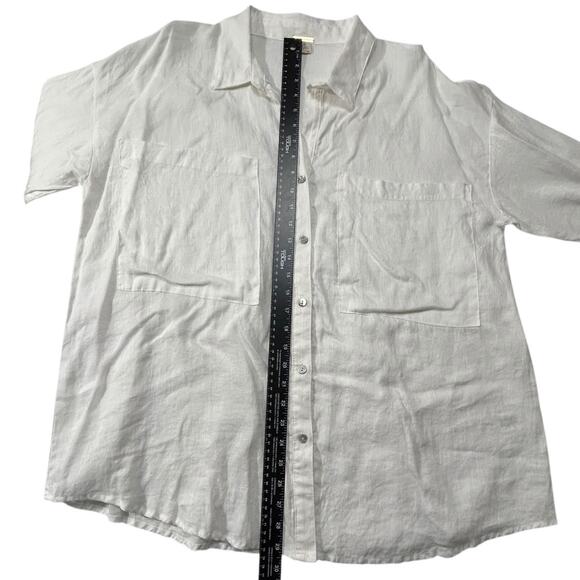 MAGASCHONI Linen Top Sz‎ L Roll Tab Sleeve Collared Button Up Big Pockets White - Picture 5 of 9